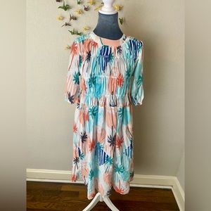 Lili Sidonio Molly Bracken Tropical Print Palm Trees
Smocked Stretchy Sundress M